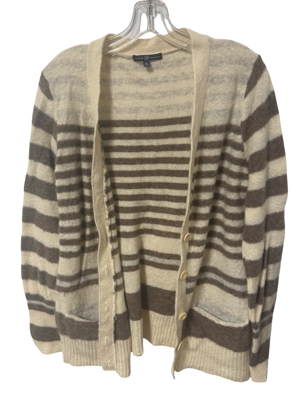 GAP Cream and Brown Striped Knit Sweater